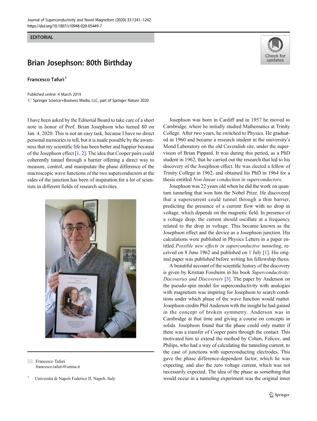 Brian Josephson: 80Th Birthday