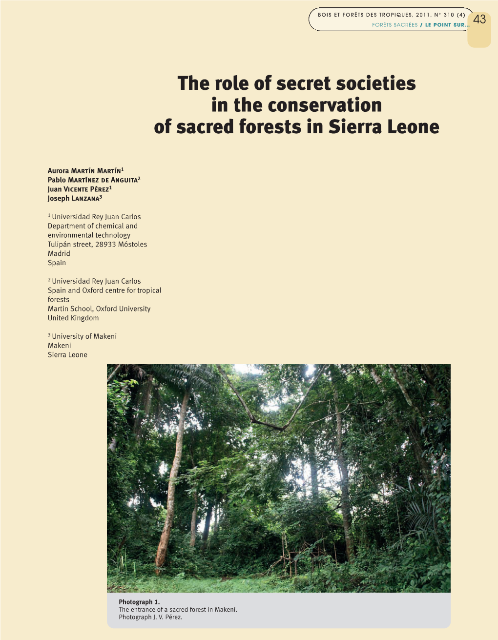 The Role of Secret Societies in the Conservation of Sacred Forests in Sierra Leone