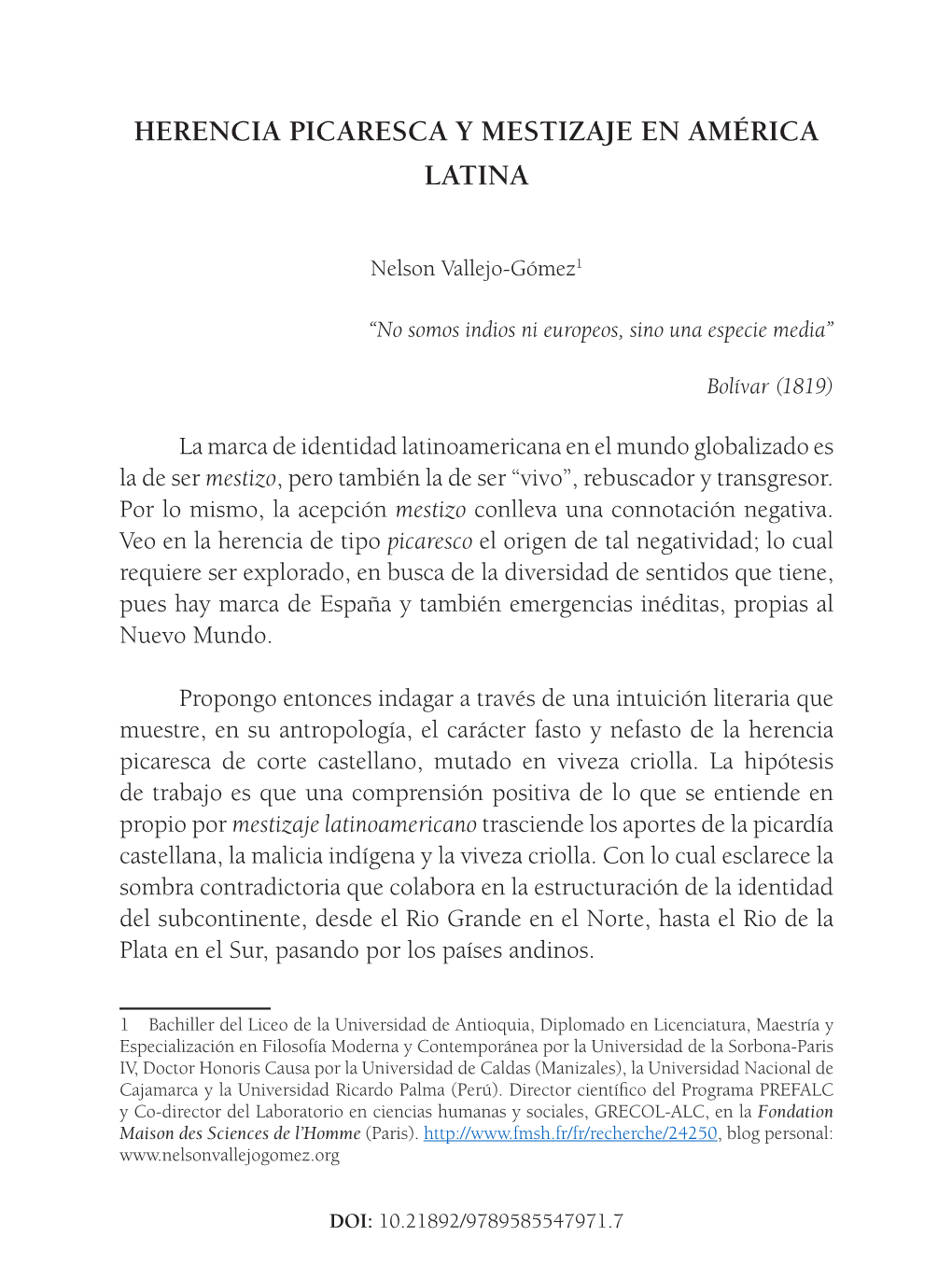 Herencia Picaresca Y Mestizaje En América Latina