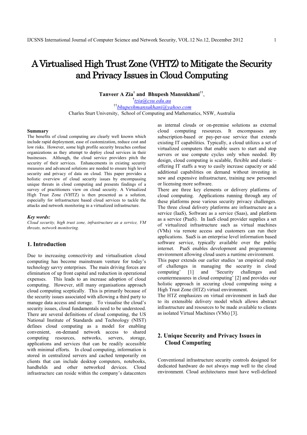 A Virtualised High Trust Zone (VHTZ) to Mitigate the Security and Privacy Issues in Cloud Computing