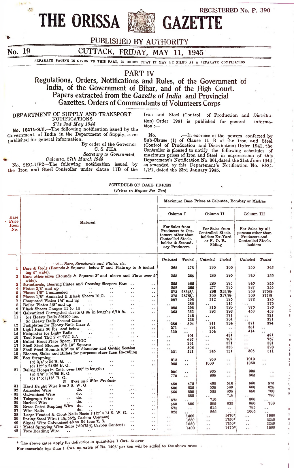 THE ORISSA B GAZETTE * PUBLISHED by AUTHORITY .R No