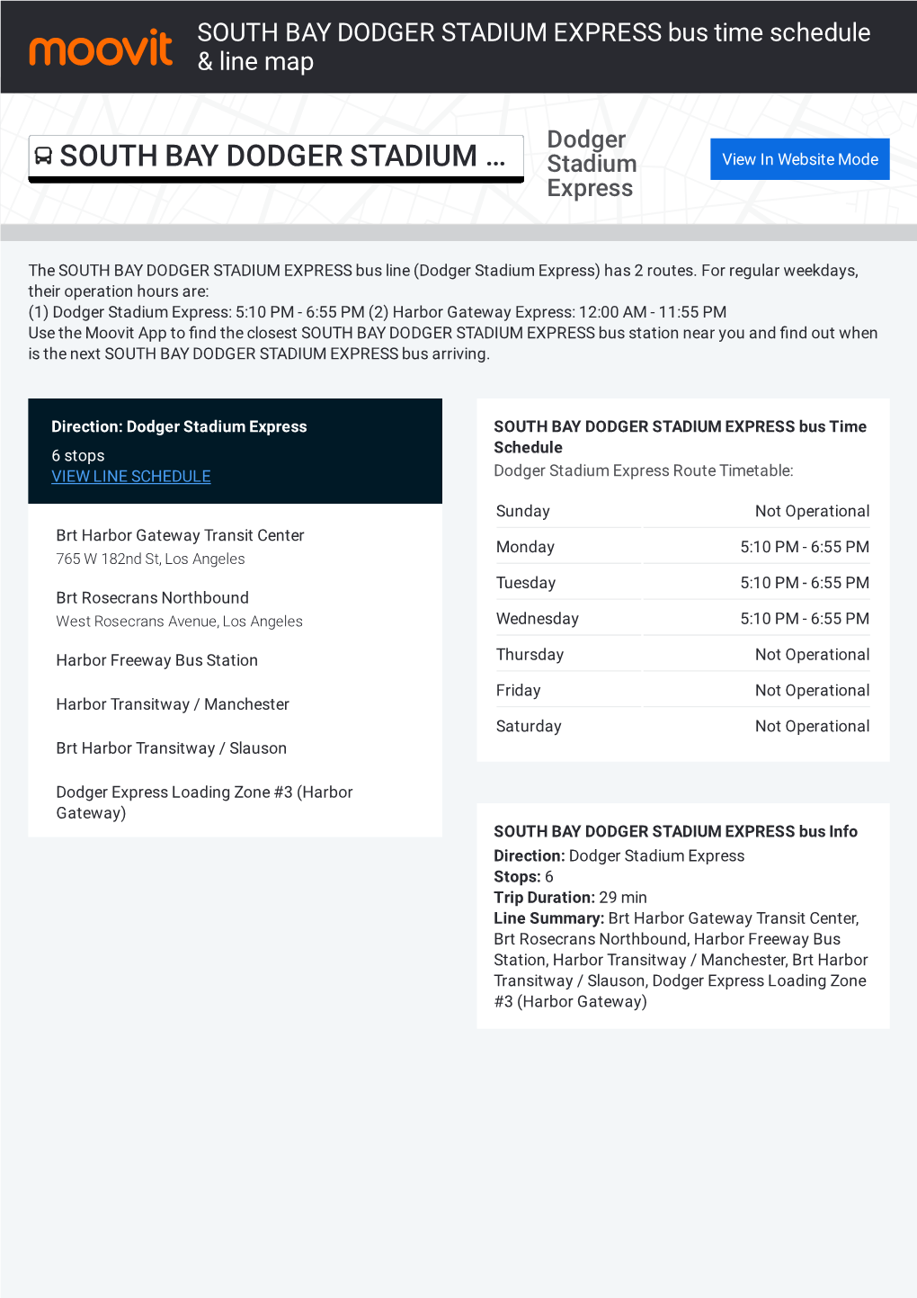 SOUTH BAY DODGER STADIUM EXPRESS Bus Time Schedule & Line