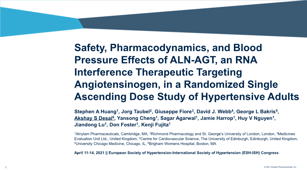 Safety, Pharmacodynamics, and Blood Pressure Effects of ALN-AGT