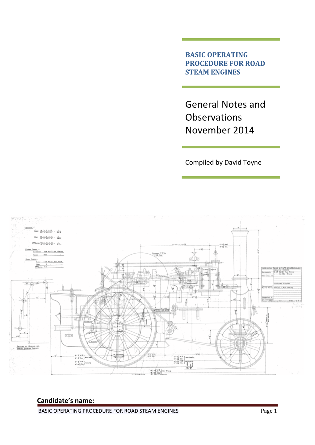 General Operating Procedure for Road Steam Engines