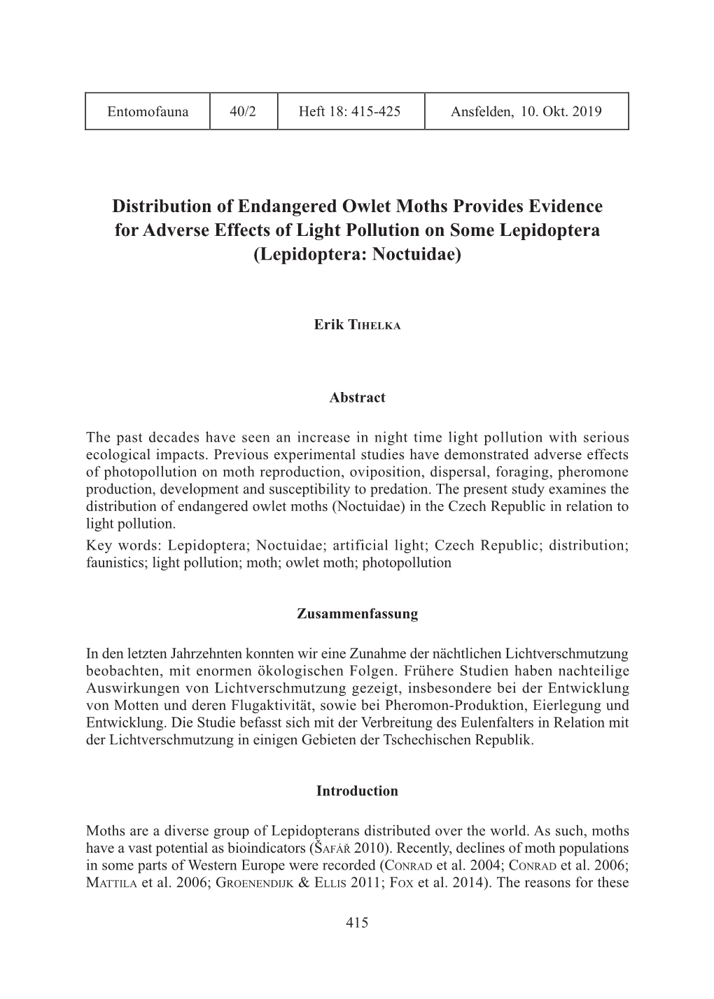 11-Tihelka Distribution of Endangered Owlet Moths Z1.Indd