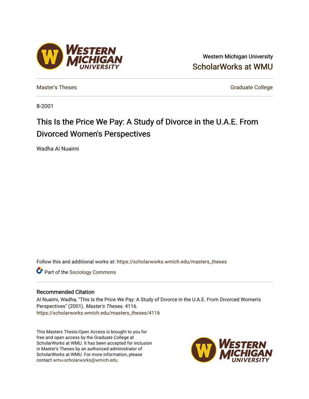 This Is the Price We Pay: a Study of Divorce in the U.A.E. from Divorced Women's Perspectives