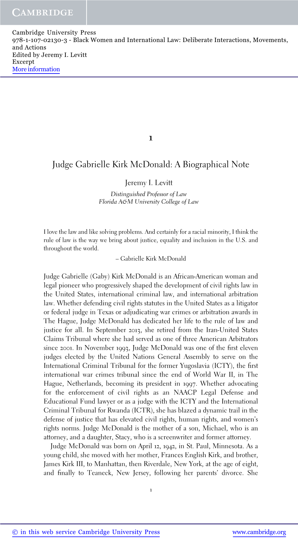 Judge Gabrielle Kirk Mcdonald: a Biographical Note
