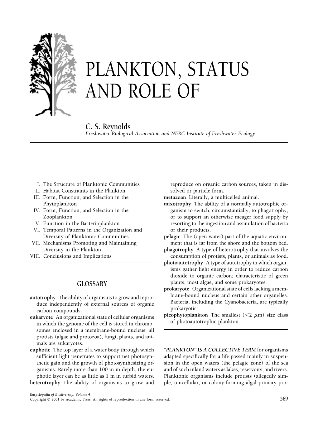 Plankton, Status and Role Of