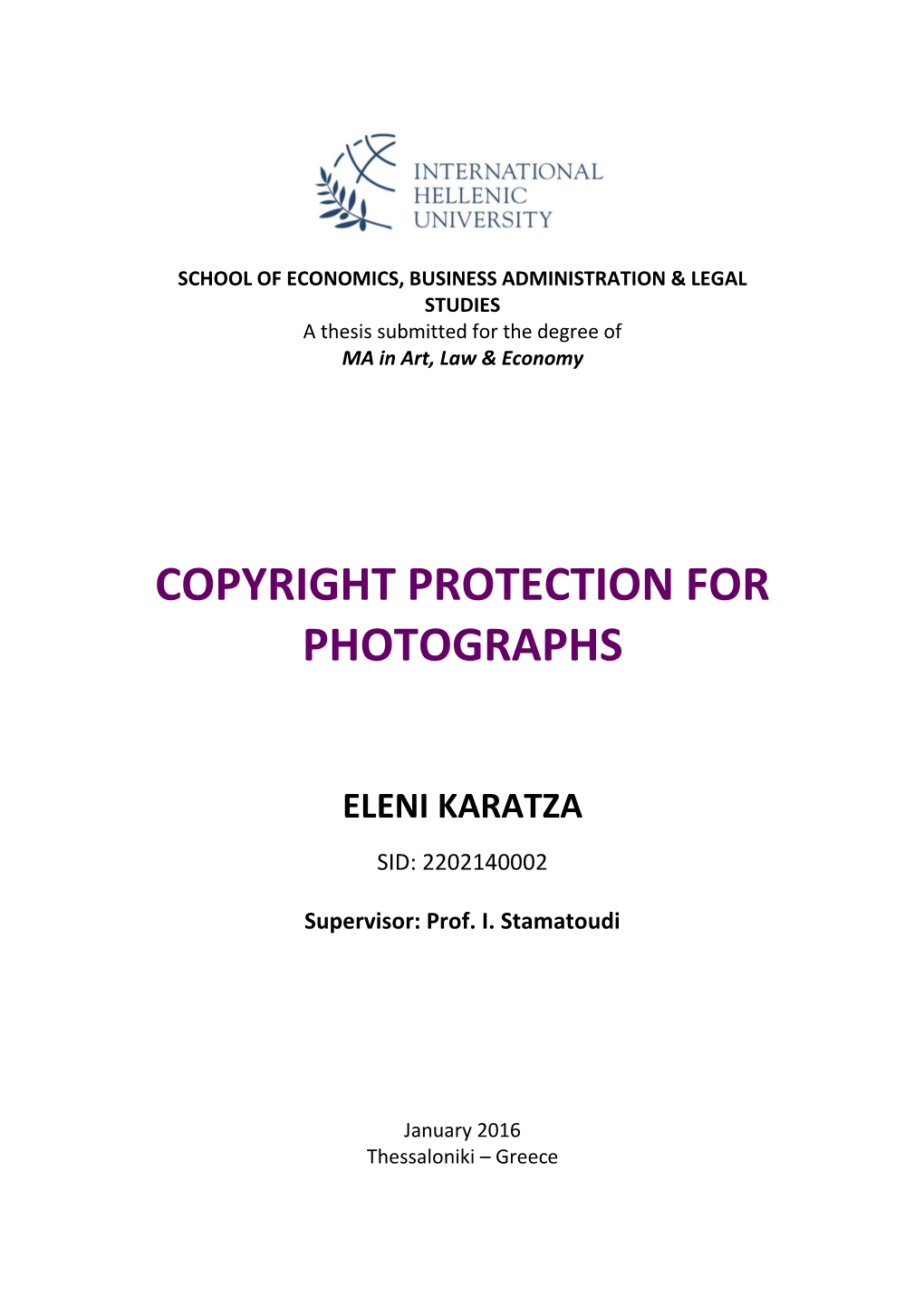 Copyright Protection for Photographs