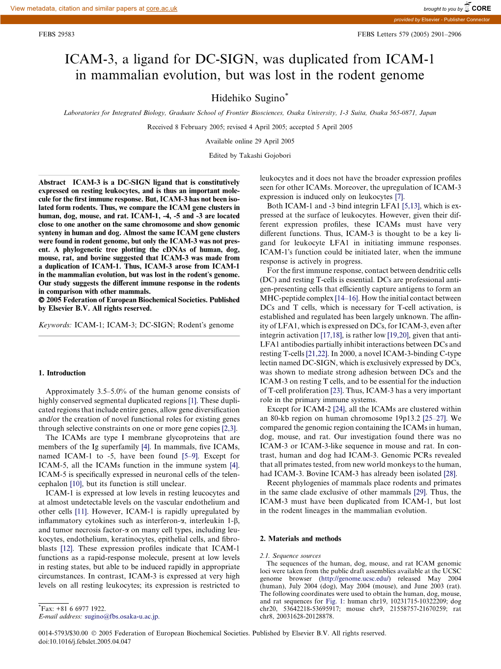 ICAM-3, a Ligand for DC-SIGN, Was Duplicated from ICAM-1 in Mammalian Evolution, but Was Lost in the Rodent Genome