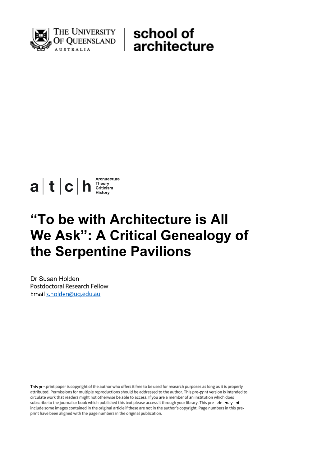 To Be with Architecture Is All We Ask”: a Critical Genealogy of the Serpentine Pavilions