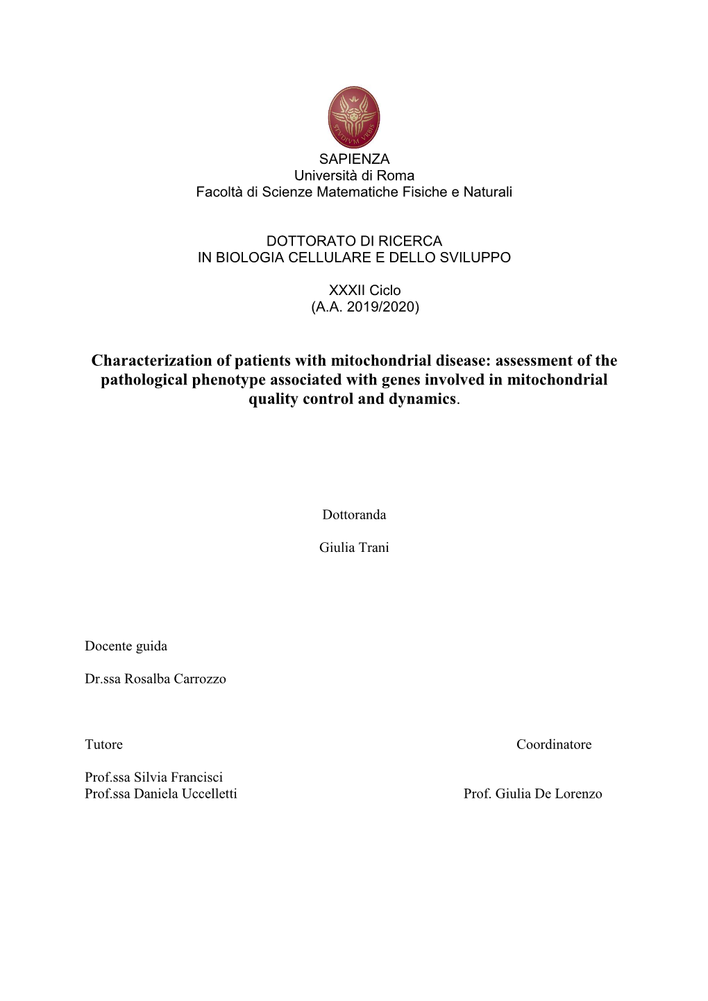 Characterization of Patients with Mitochondrial Disease