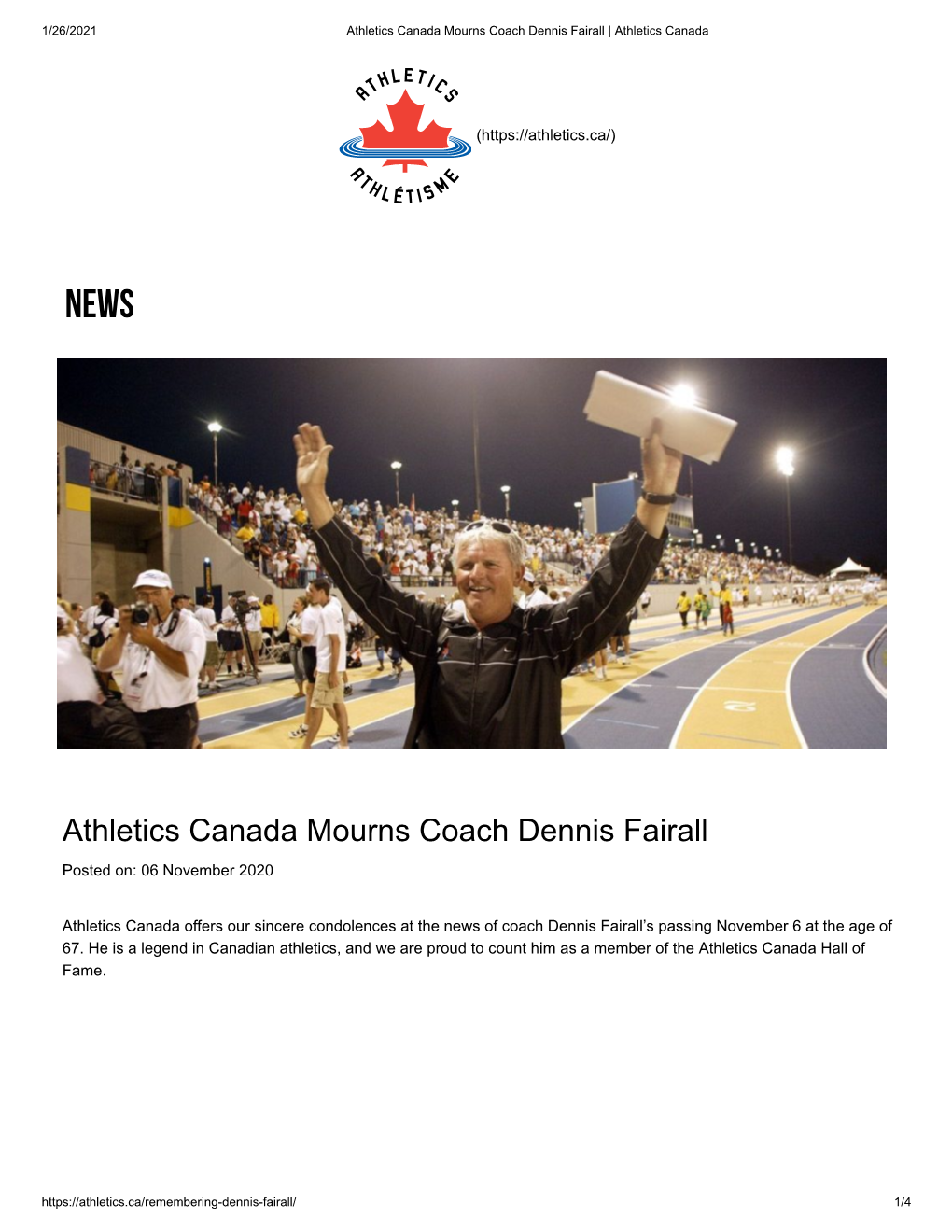Athletics Canada Mourns Coach Dennis Fairall | Athletics Canada