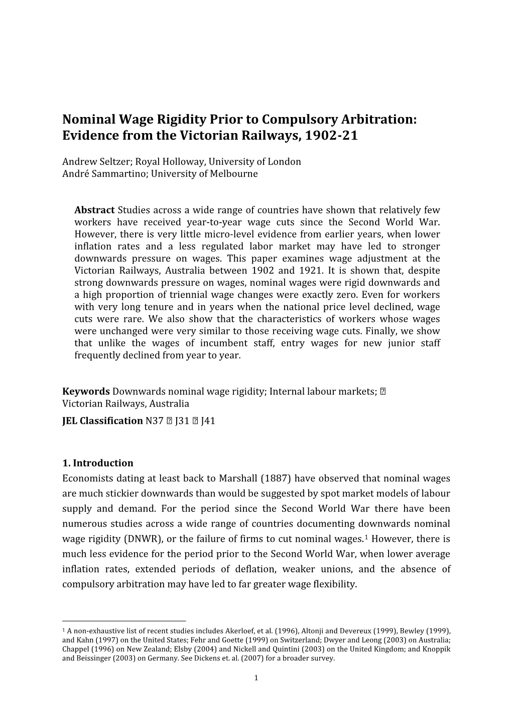 Nominal Wage Rigidity Prior to Compulsory Arbitration: Evidence from the Victorian Railways, 1902-21
