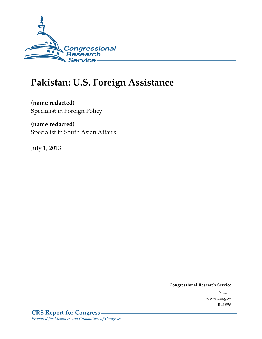 Pakistan: U.S. Foreign Assistance