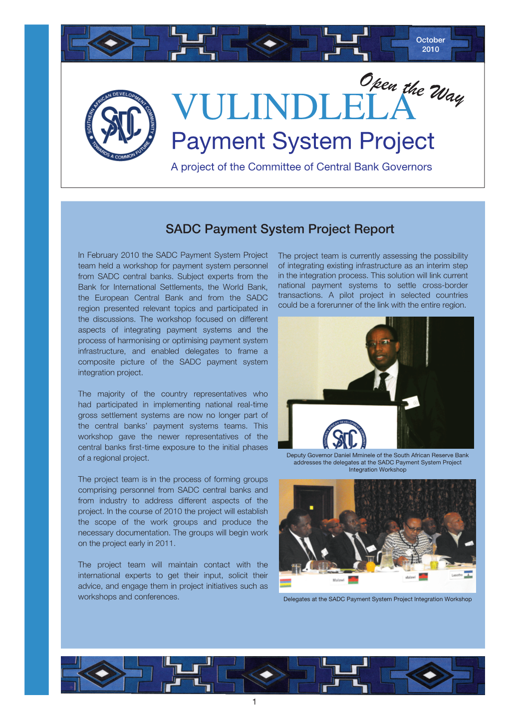 VULINDLELA Payment System Project a Project of the Committee of Central Bank Governors