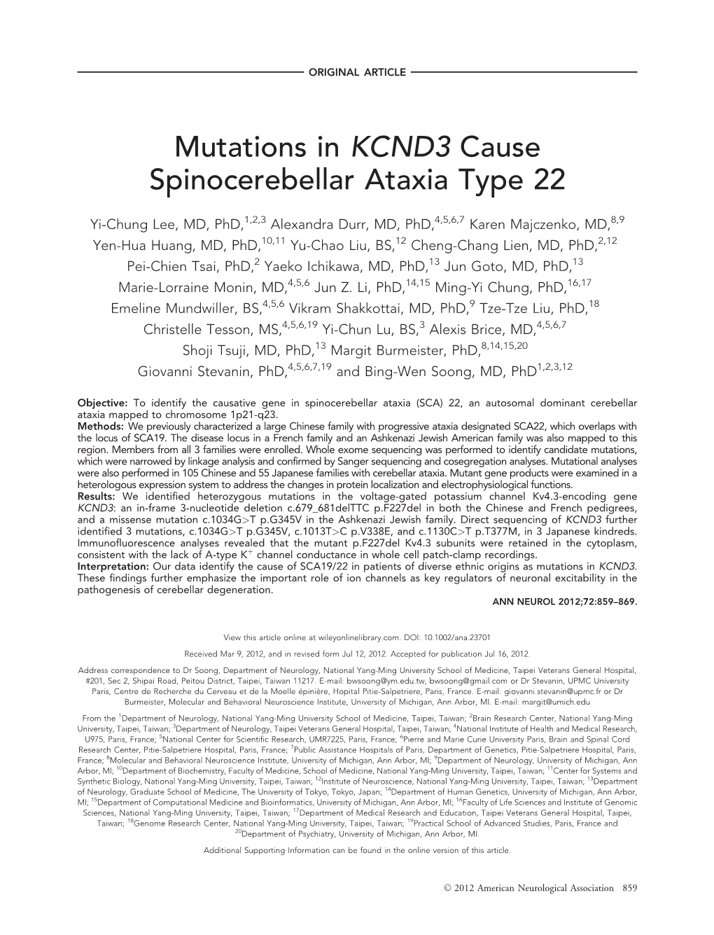 Mutations in KCND3 Cause Spinocerebellar Ataxia Type 22