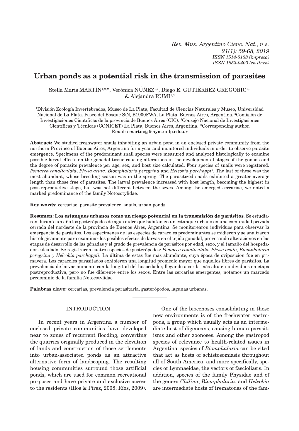 Urban Ponds As a Potential Risk in the Transmission of Parasites