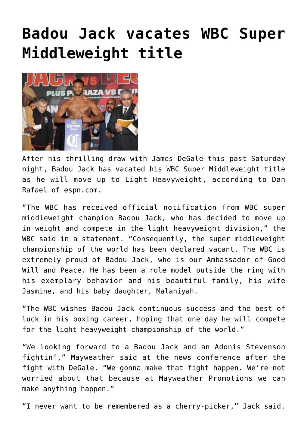 Badou Jack Vacates WBC Super Middleweight Title