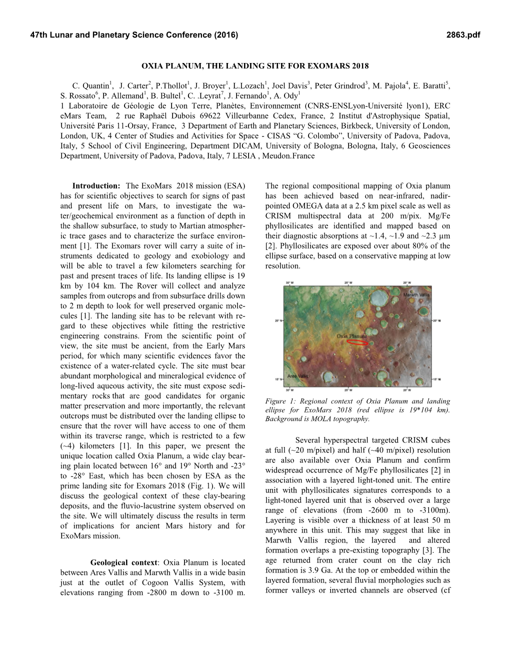 Oxia Planum — the Landing Site for Exomars 2018