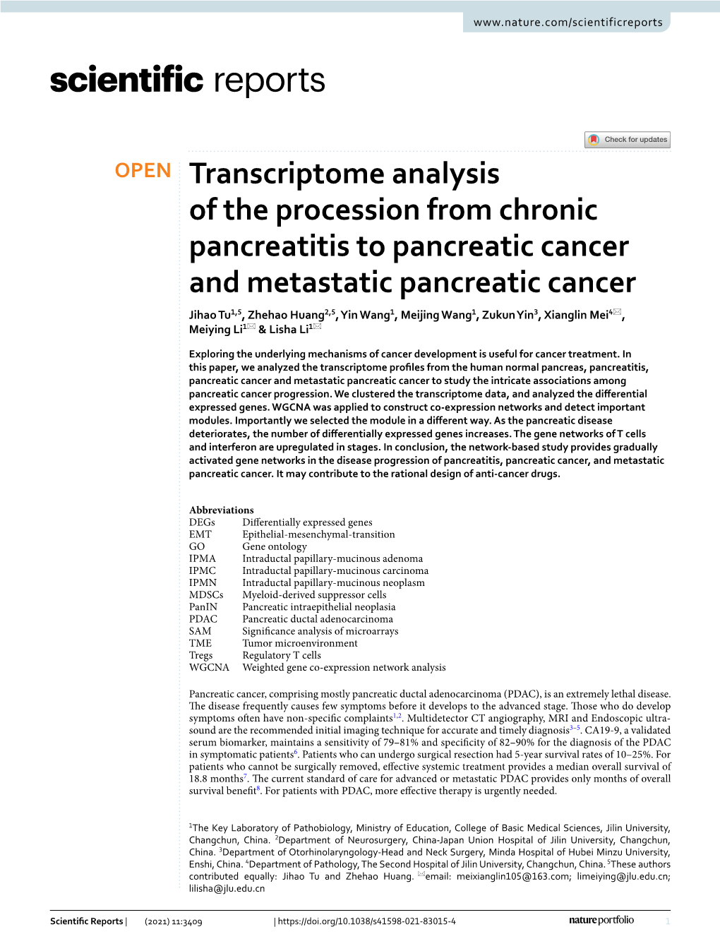 Transcriptome Analysis of the Procession from Chronic