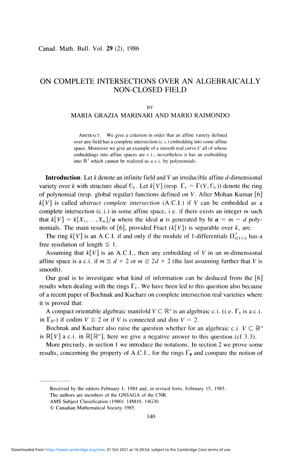 On Complete Intersections Over an Algebraically Non-Closed Field