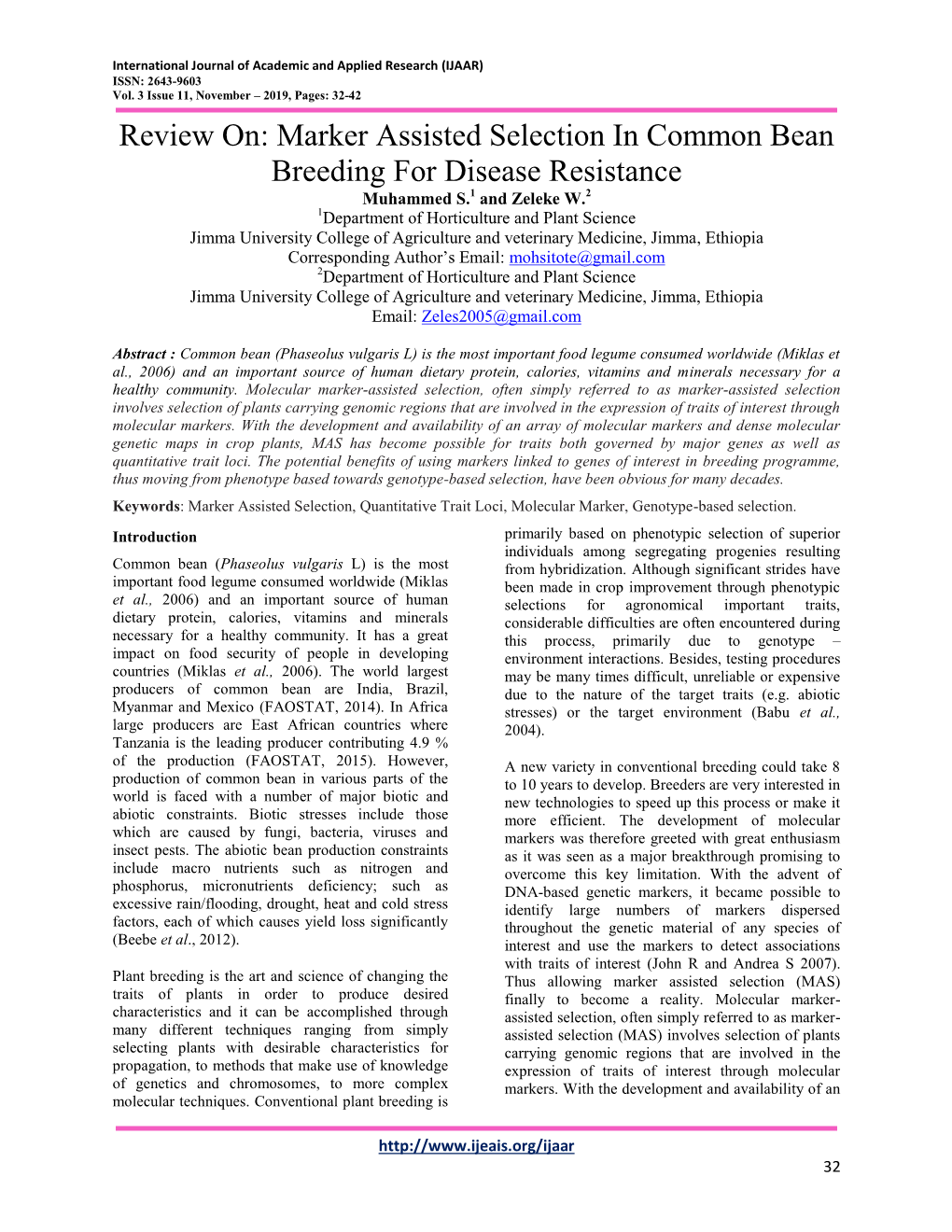 Marker Assisted Selection in Common Bean Breeding for Disease