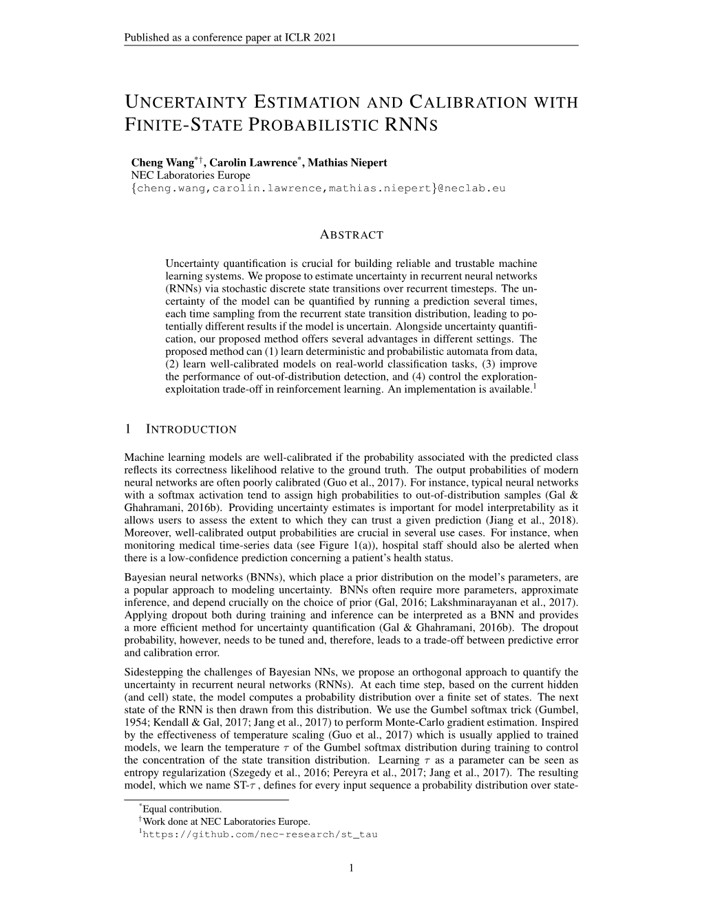 Uncertainty Estimation and Calibration with Finite-State Probabilistic Rnns