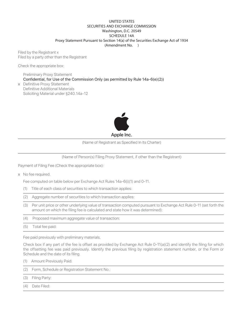 Apple Inc. (Name of Registrant As Specified in Its Charter)
