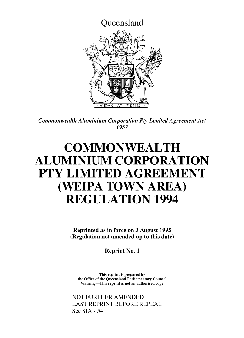 Commonwealth Aluminium Corporation Pty Limited Agreement (Weipa Town Area) Regulation 1994