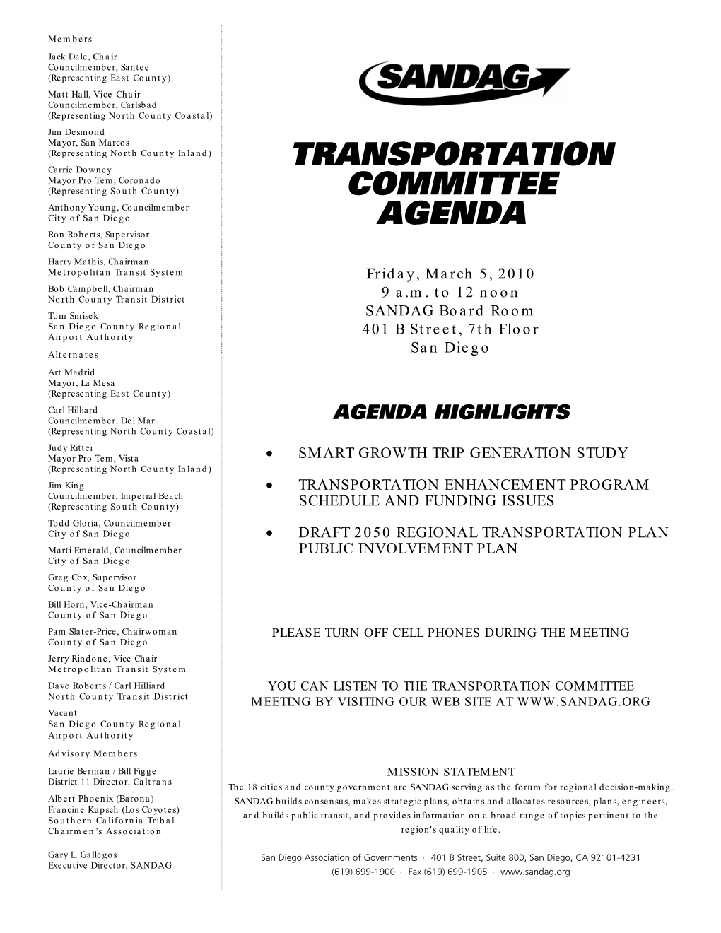 Transportation Committee Meeting Agenda
