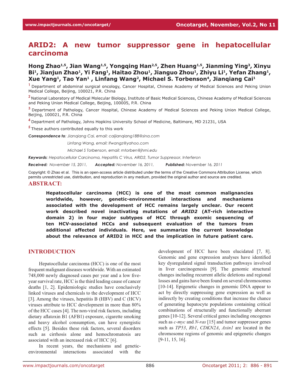 ARID2: a New Tumor Suppressor Gene in Hepatocellular Carcinoma