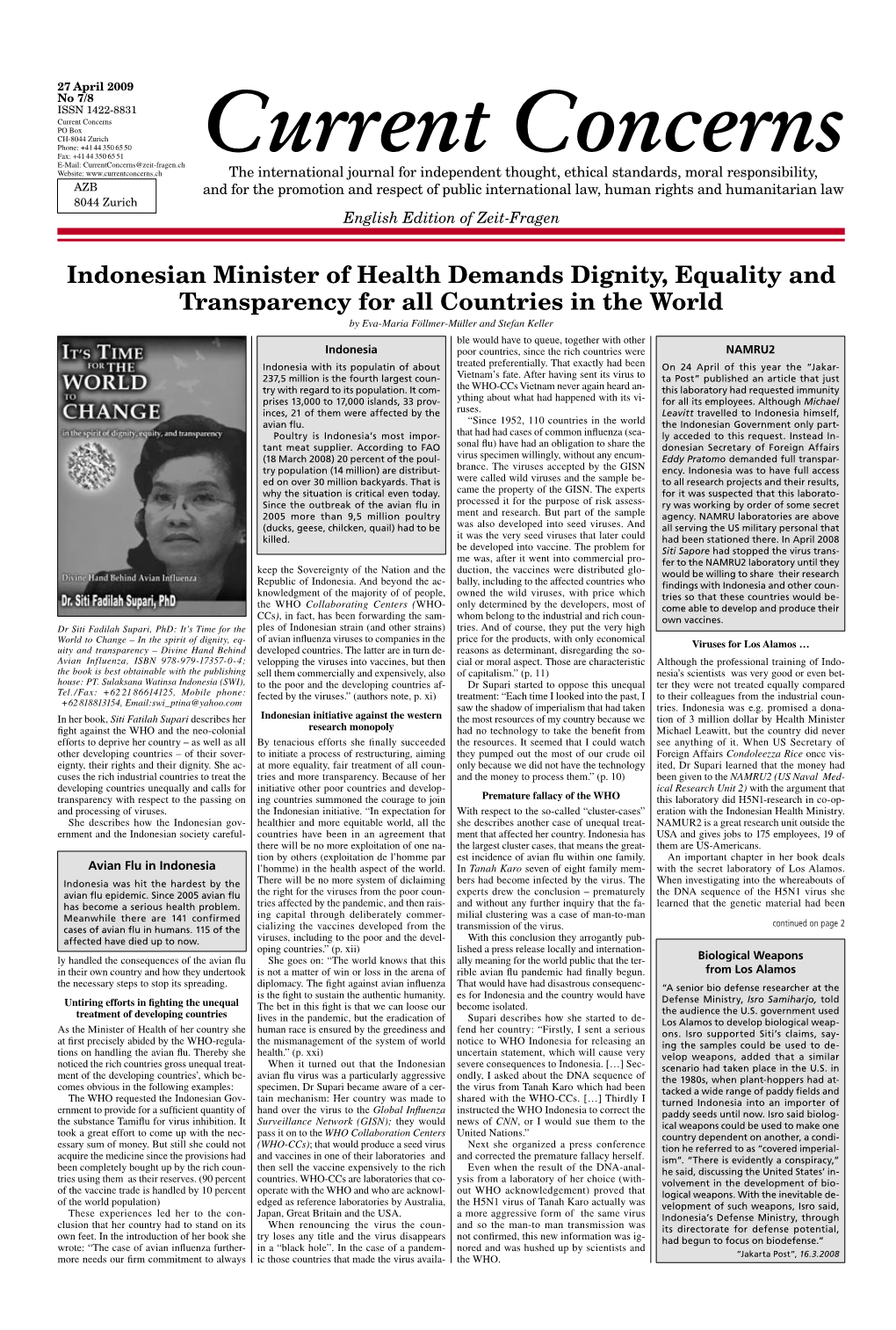 Indonesian Minister of Health Demands Dignity, Equality And