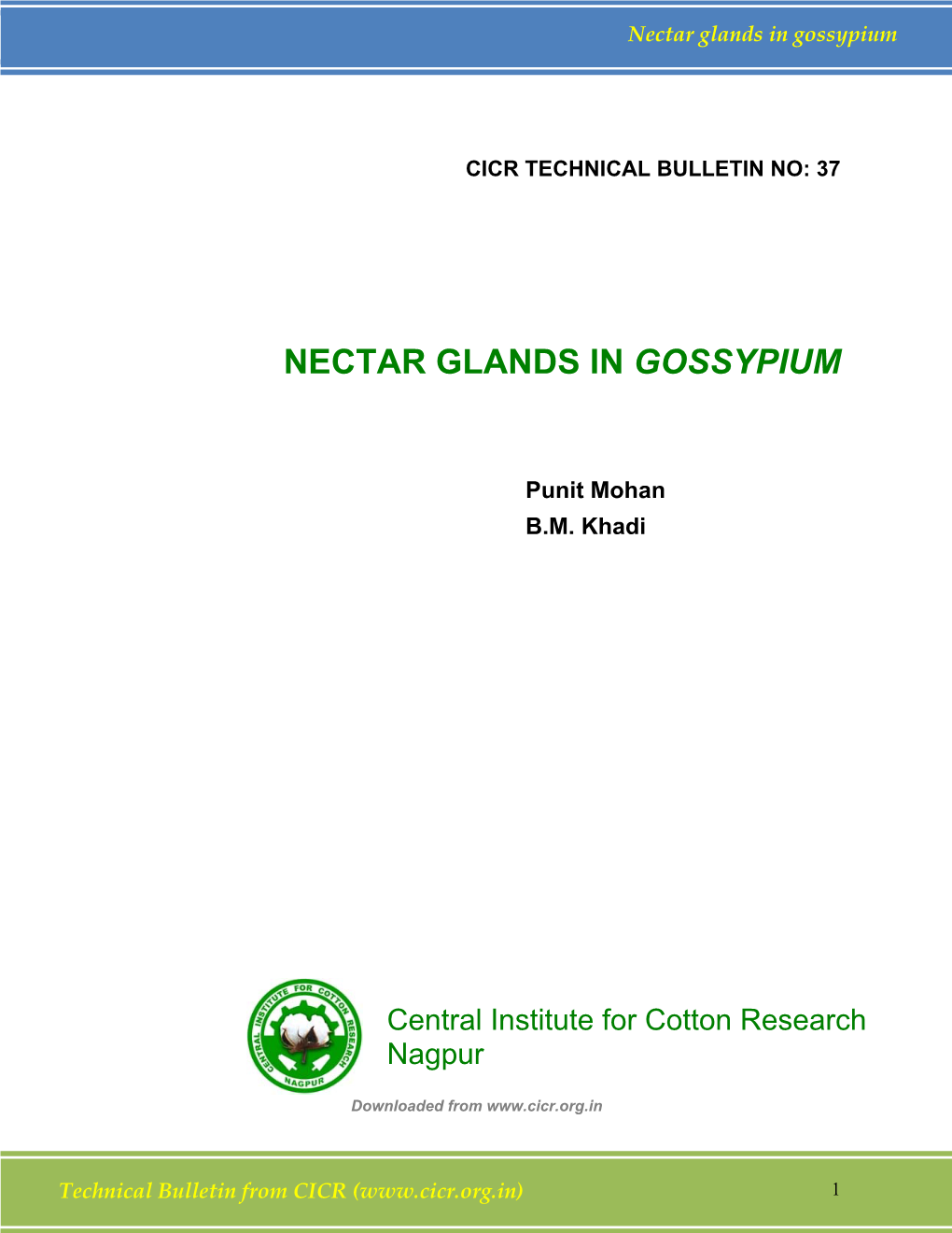 Nectar Glands in Gossypium