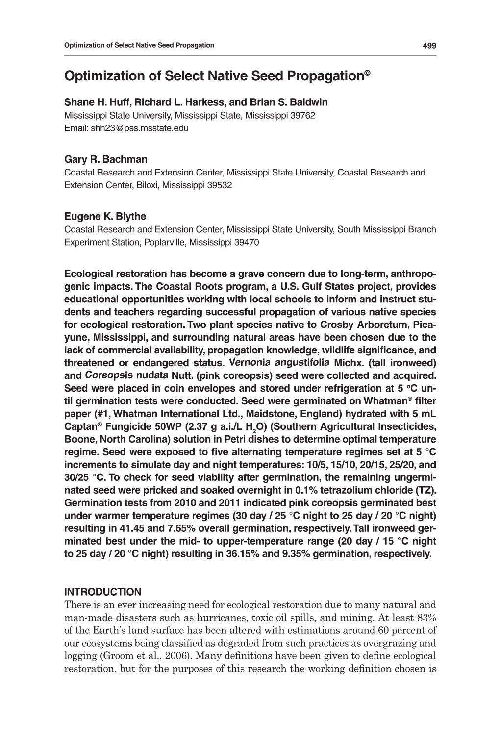 Optimization of Select Native Seed Propagation©