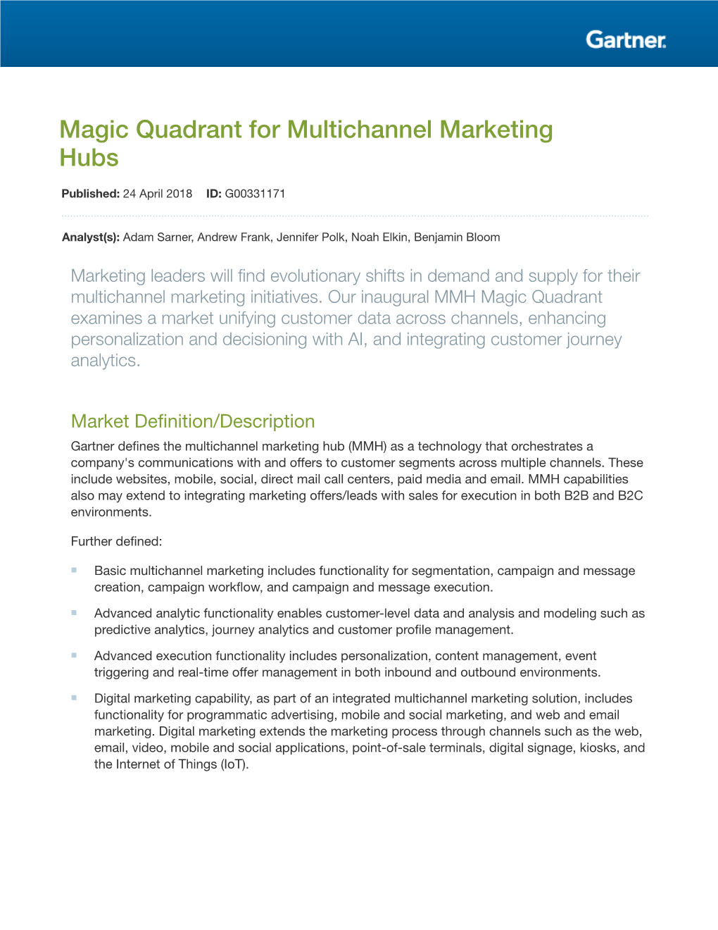 Magic Quadrant for Multichannel Marketing Hubs