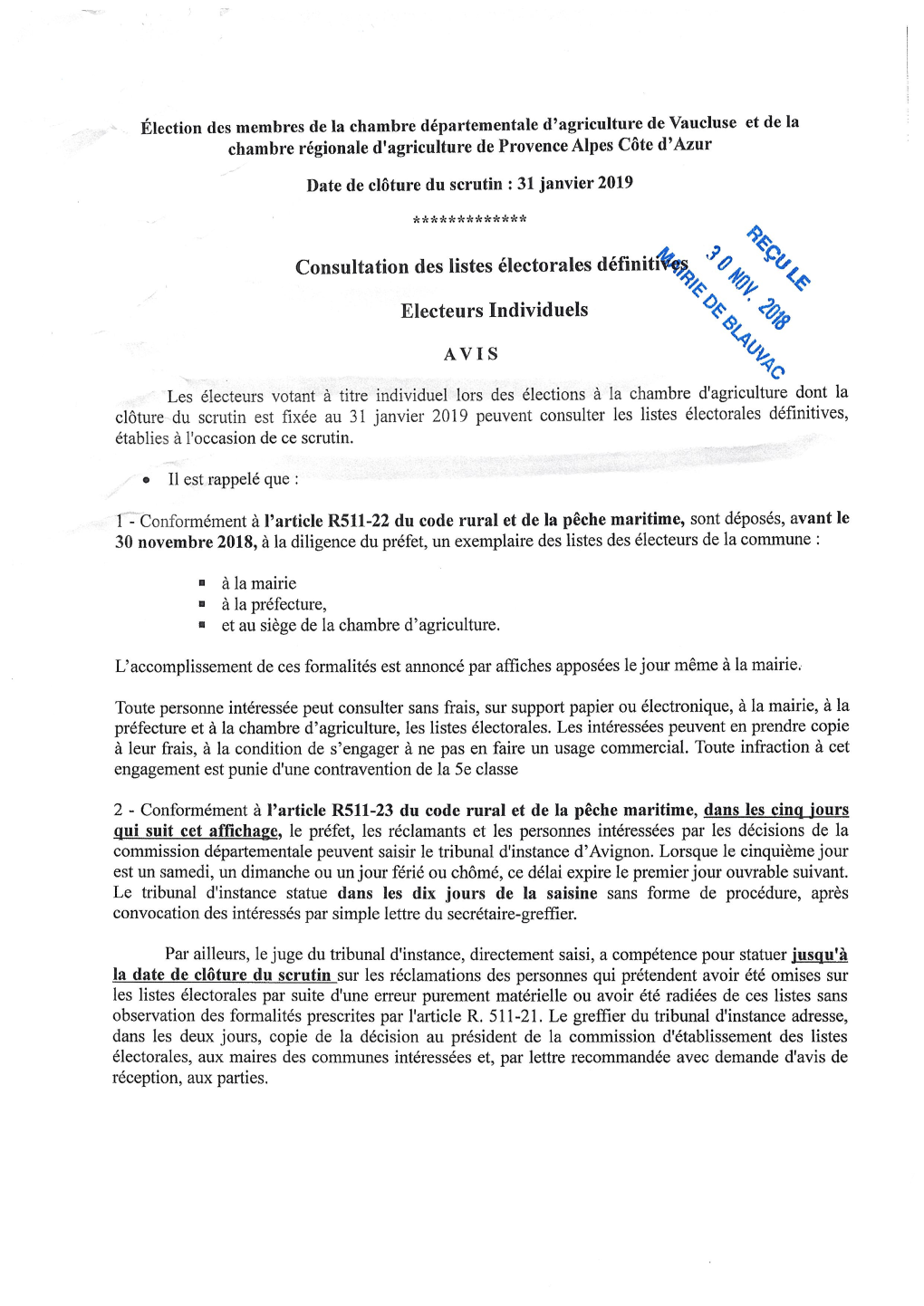 Élection Des Membres De La Chambre Départementale D'agriculture De