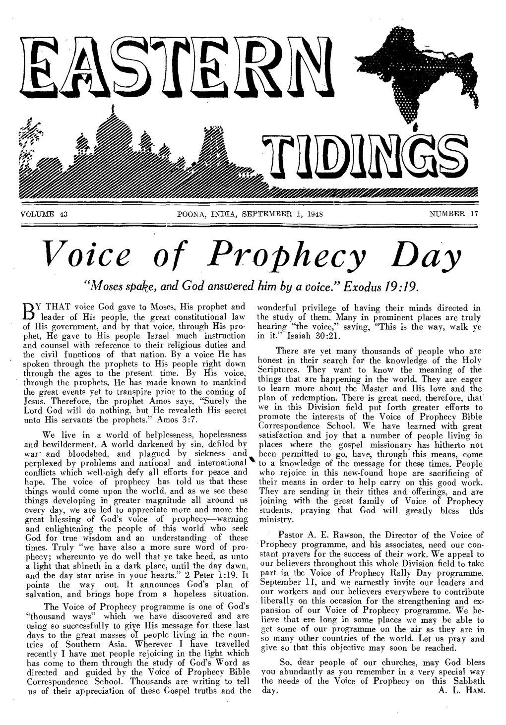 Voice of Prophecy Day "Moses Spake, and God Answered Him by a Voice." Exodus 19:19