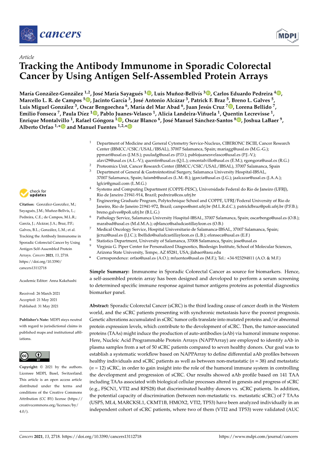 Tracking the Antibody Immunome in Sporadic Colorectal Cancer by Using Antigen Self-Assembled Protein Arrays