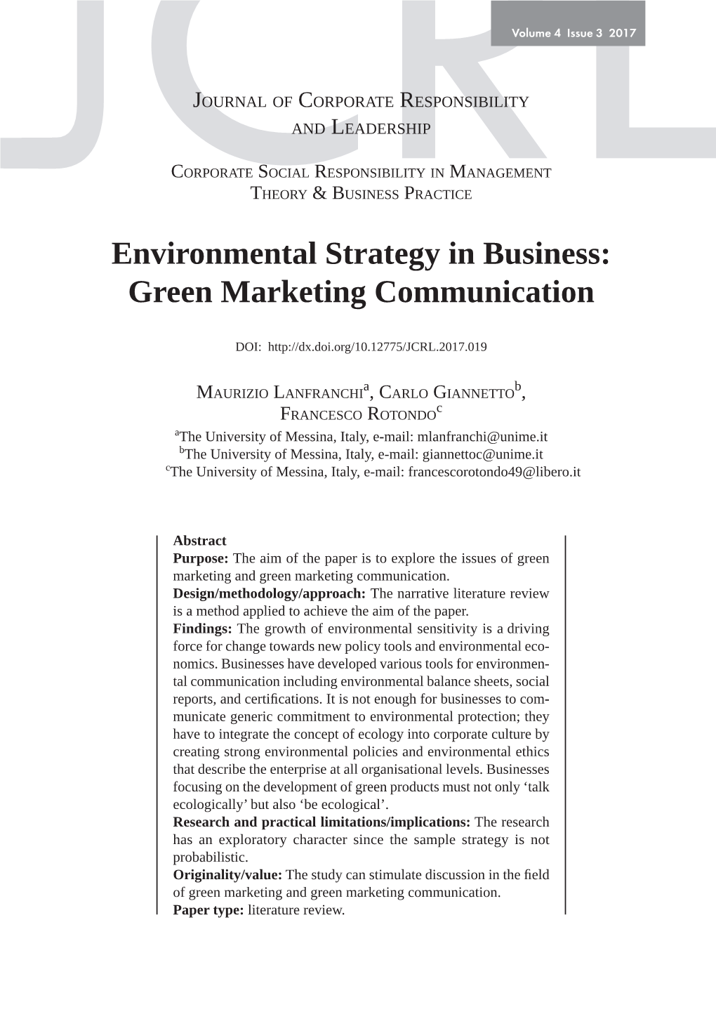 Environmental Strategy in Business: Green Marketing Communication