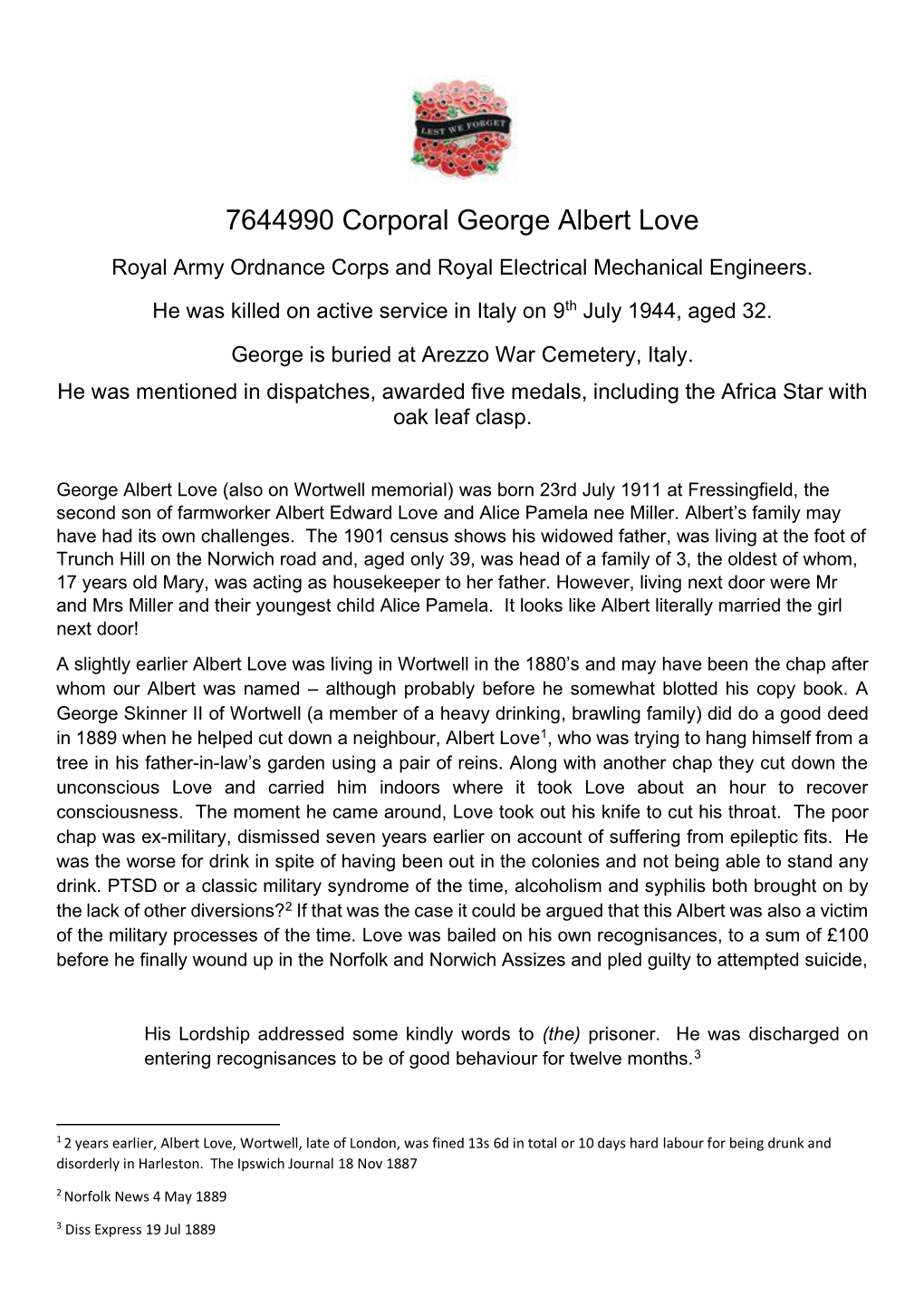 7644990 Corporal George Albert Love