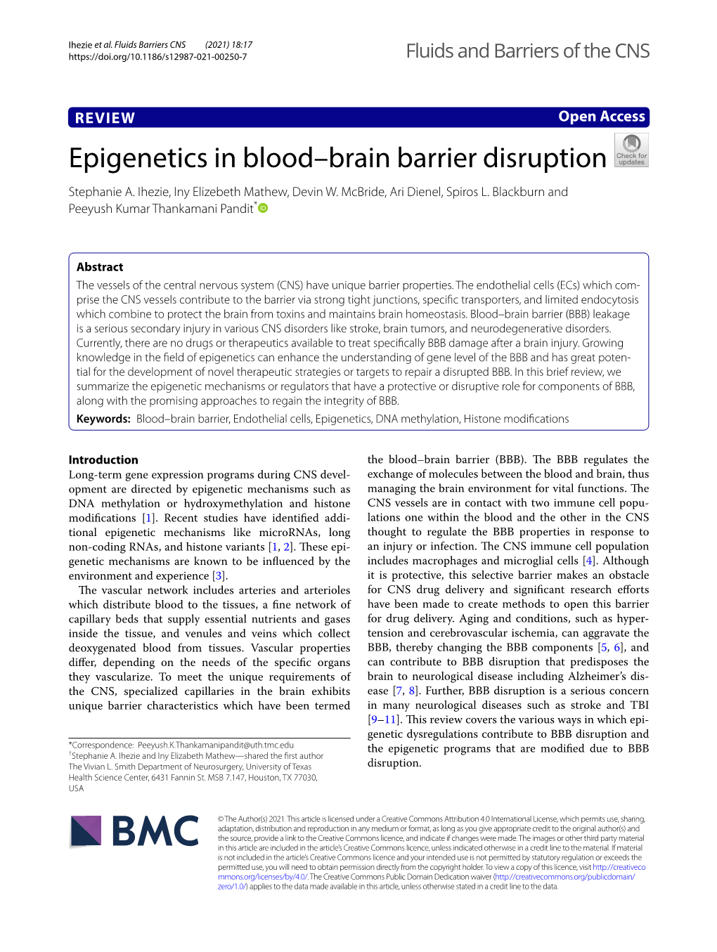 Epigenetics in Blood–Brain Barrier Disruption Stephanie A