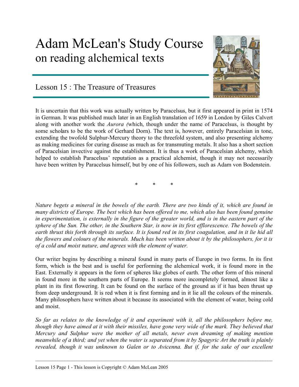 Adam Mclean's Study Course on Reading Alchemical Texts