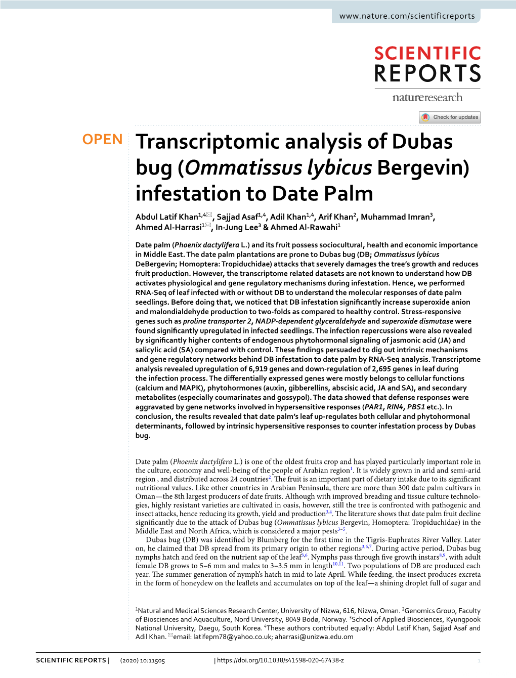 Transcriptomic Analysis of Dubas Bug (Ommatissus Lybicus