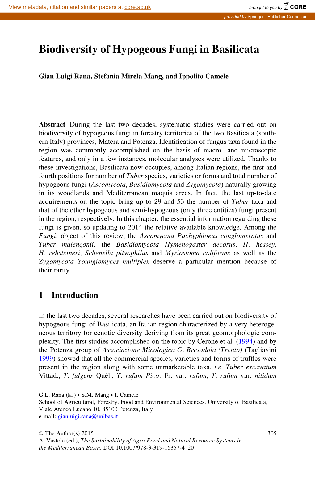 Biodiversity of Hypogeous Fungi in Basilicata