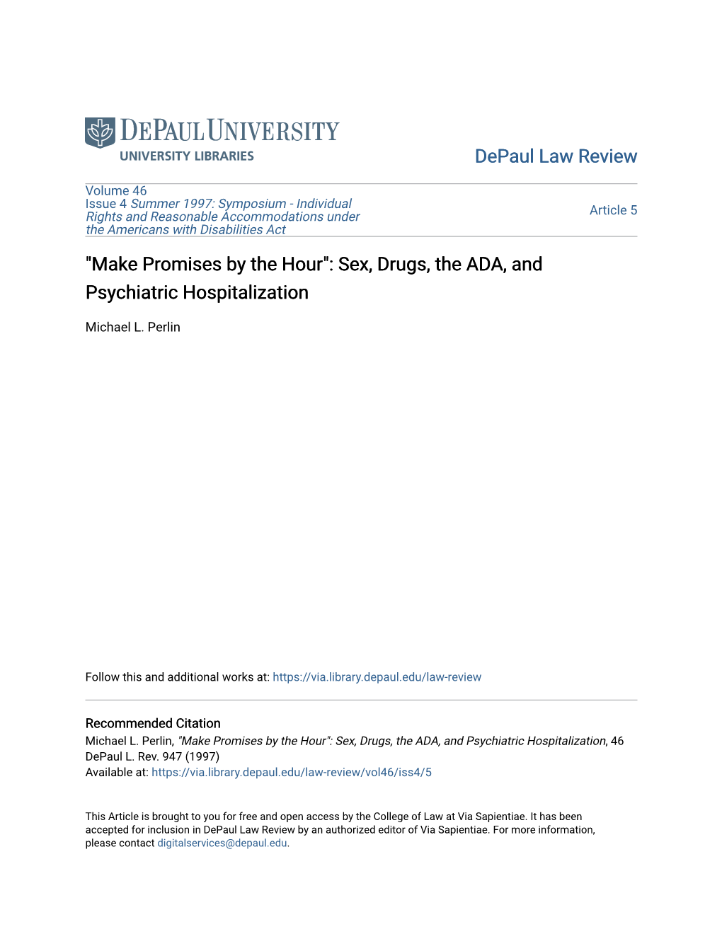 "Make Promises by the Hour": Sex, Drugs, the ADA, and Psychiatric Hospitalization
