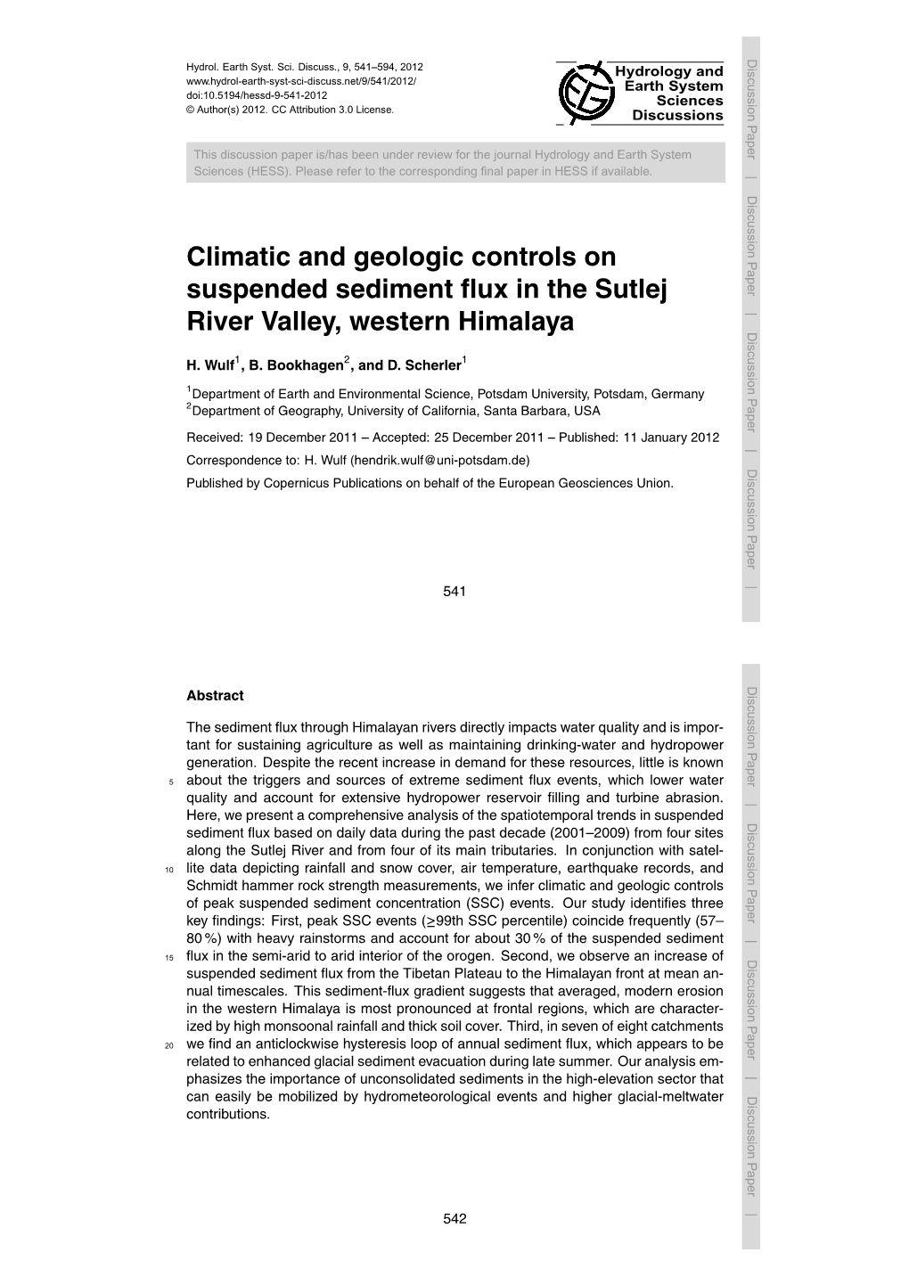 Climatic and Geologic Controls on Suspended Sediment Flux in The