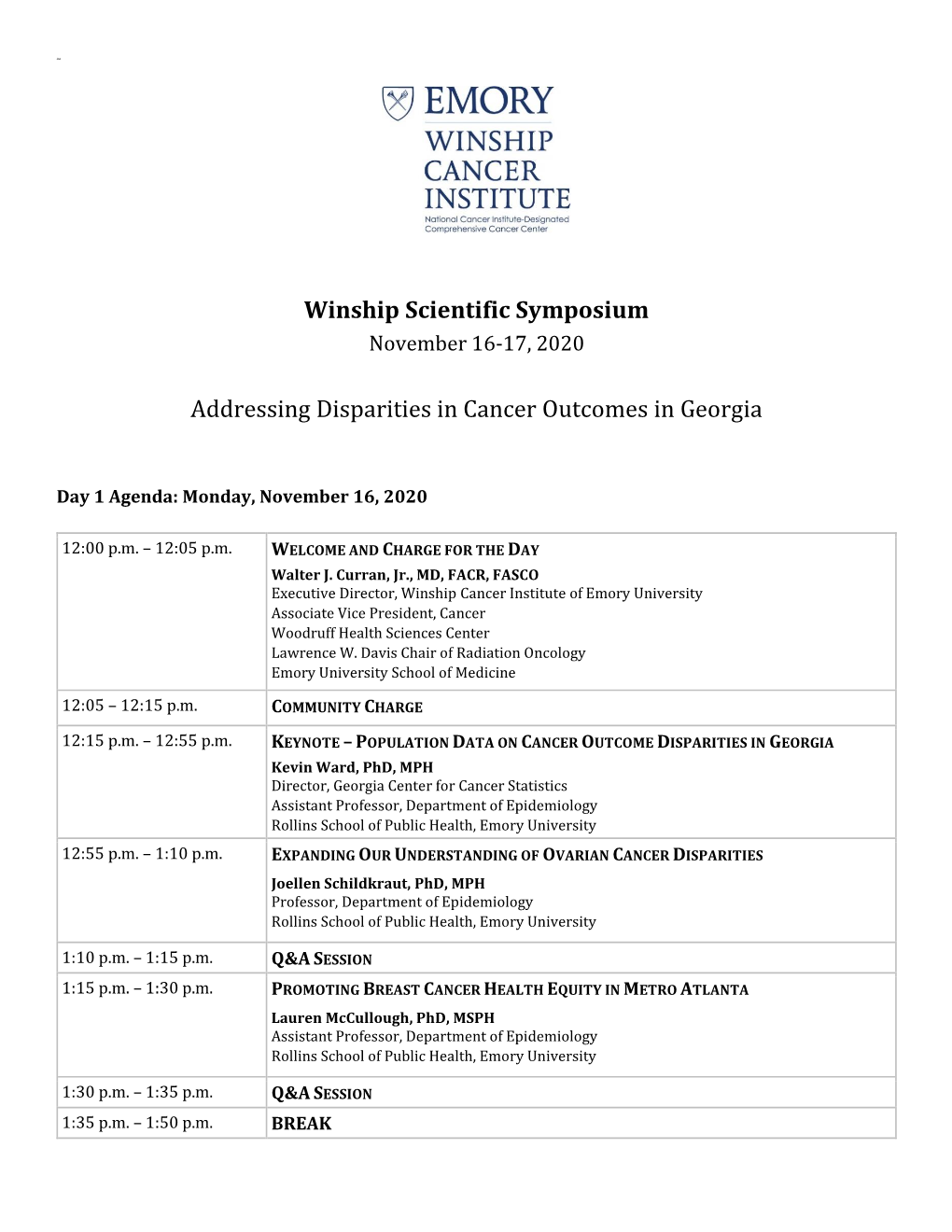 Winship Scientific Symposium Addressing Disparities in Cancer