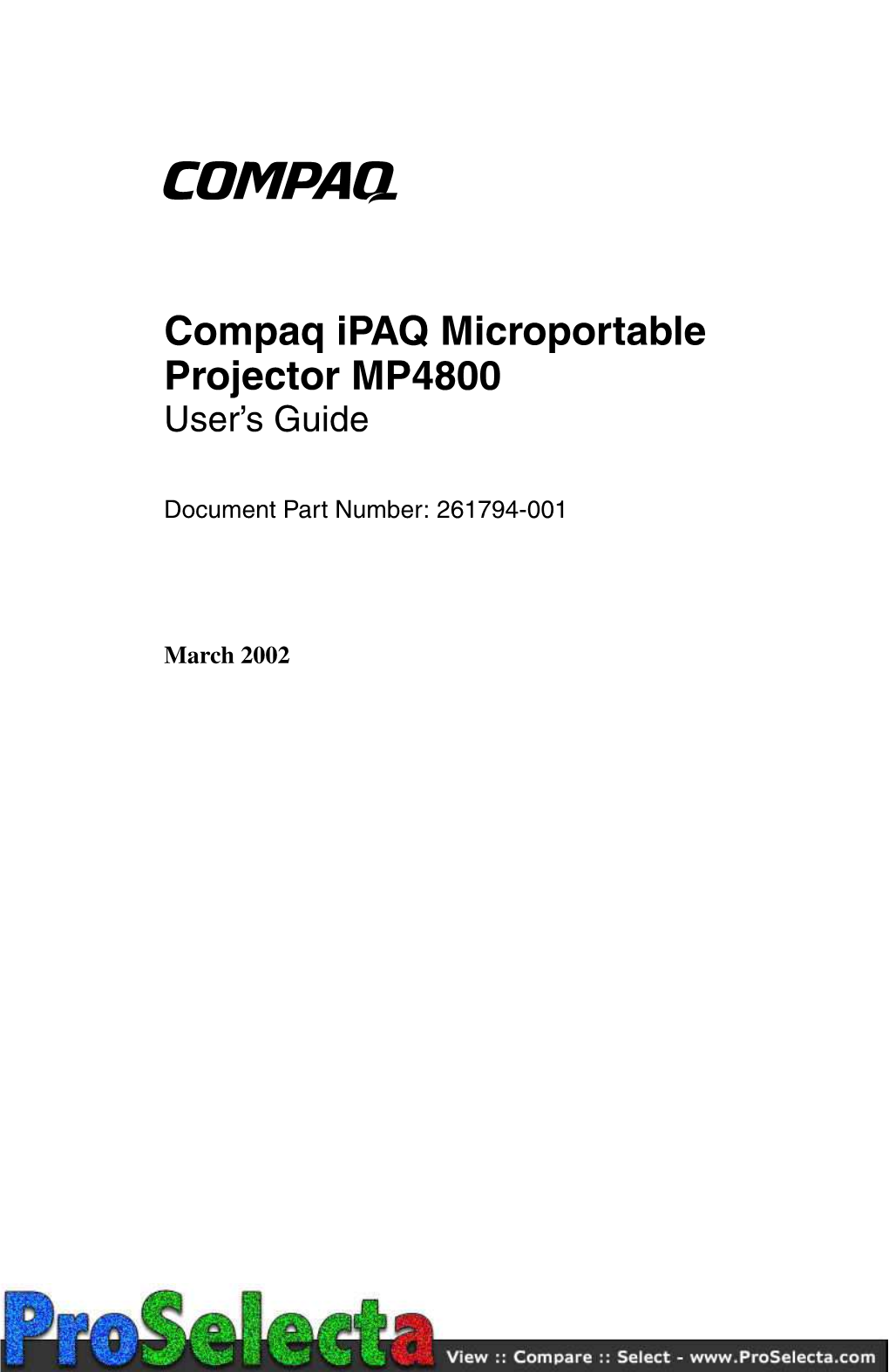 Compaq Ipaq Microportable Projector MP4800 User’S Guide