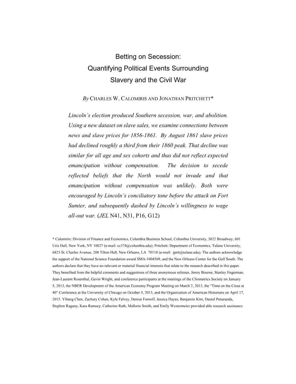 Betting on Secession: Quantifying Political Events Surrounding Slavery and the Civil War